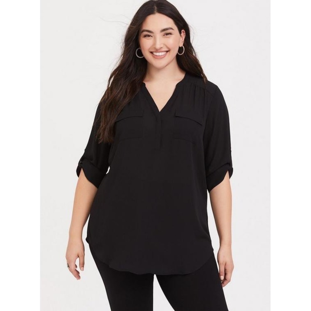 Torrid Harper Georgette Pullover Blouse Black 4‎ Plus Size